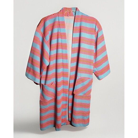 Vintage Handmade 60s Mod Long Neon  Cardigan w Pockets Hippie 70s  L.     N - Picture 1 of 7